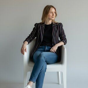 Chelsea28 Navy Striped Blazer